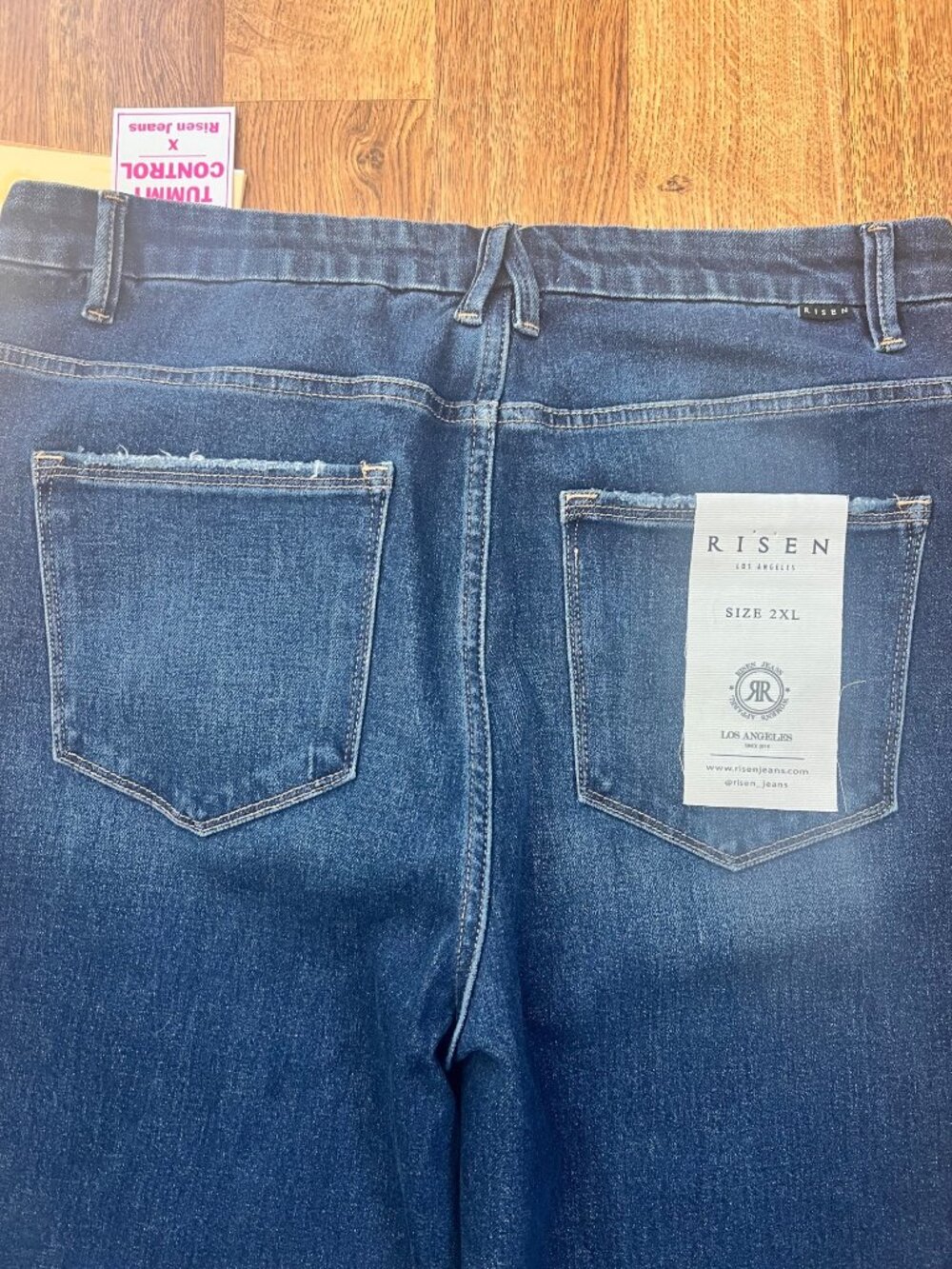 Risen Womens Dark Wash Wide-Leg Tummy Control Jeans With Frayed Hem Size 2XL - Picture 3 of 11